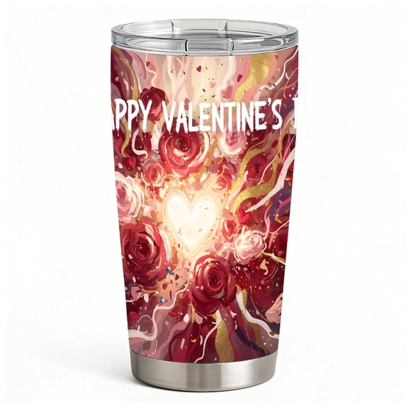 Red Rose Explosion Heart Design Stainless Steel Double-Wall Hot Cold Drink Tumbler, Gift for Wife Girlfriend