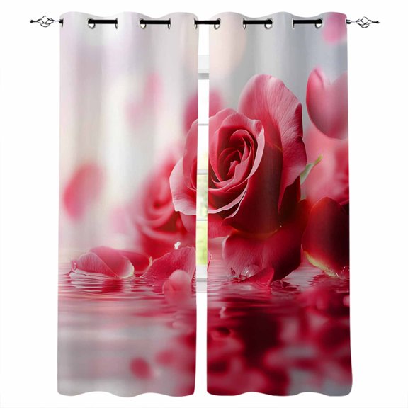 Red Rose Fantasy Blackout Curtains for Bedroom Living Room Darkening Curtains 84 Inch Length 2 Panels Set Elegance Floral Romantic Reflection Window Curtain Window Treatment Grommet Drapes 52"x84"