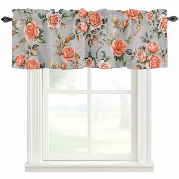 Red Rose Farmhouse Short Window Curtain Valances, Farmhouse Romantic Botanical Floral Vines Rod Pocket Kitchen Valances for Living Room Bedroom Bathroom Cafe 60" x 18"