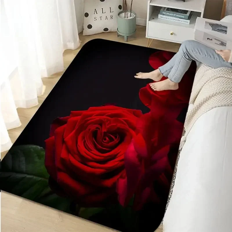 Red Or Roses Area Rugs Red Rose Floral Area Rug Romantic Flowers Carpet Living Room Floor Mat ...