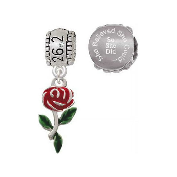 Red Rose Flower 26.2 Marathon Run She Believed She Could Charm Beads (Set of 2)