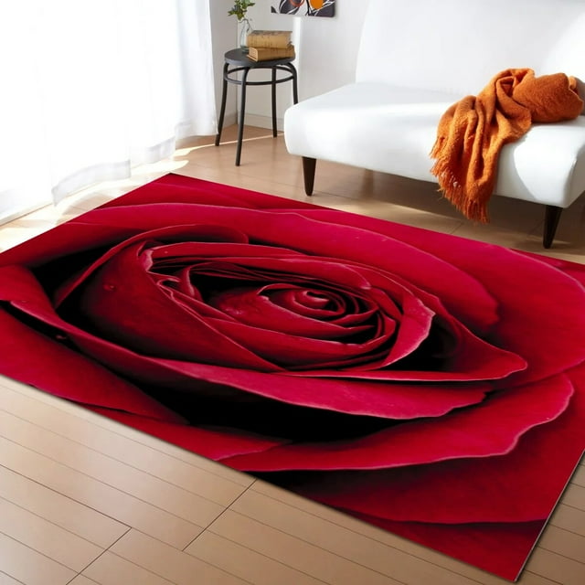 Red Rose Flower Black Carpet Living Room Large Area Rugs Bedroom Carpet Modern Home Living Room Decor Floor Rug