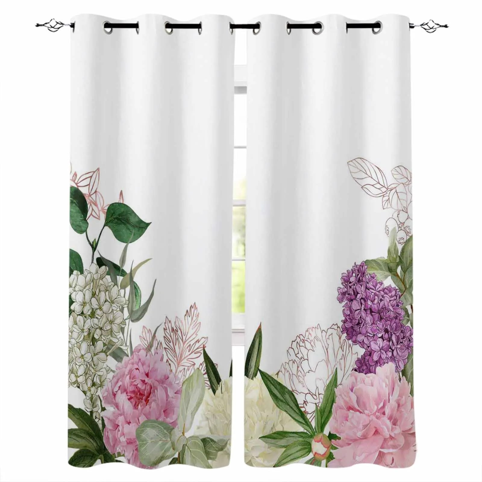 Red Rose Flower Black Curtains For Living Room Bedroom Window Treatment ...