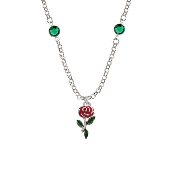 Red Rose Flower Green Crystal Fiona Necklace