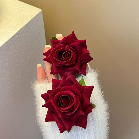 Red Rose Flower Hair Clip for Women Vintage Style Decorative Hair Accessory Duckbill Clip Floral Headpiece for Photos