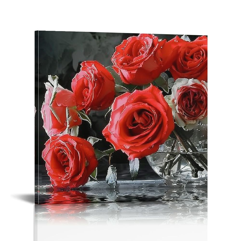 Red Rose Flower Picture Decor Wall Art Canvas Print Black and White ...