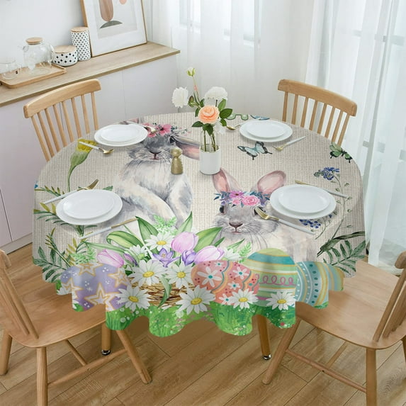 Red Rose Flower Round Tablecloths for Dining Table Waterproof Table Cover for Kitchen Living Room
