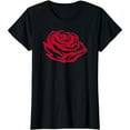 thumbnail image 1 of Red Rose Flower Short Sleeve Round Neck Black T-shirt Gift, 1 of 5