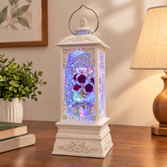 Red Rose Colouring In Red Rose Flower Snow Globe Lantern with RGB Lights, Music, Timer, W-red ...