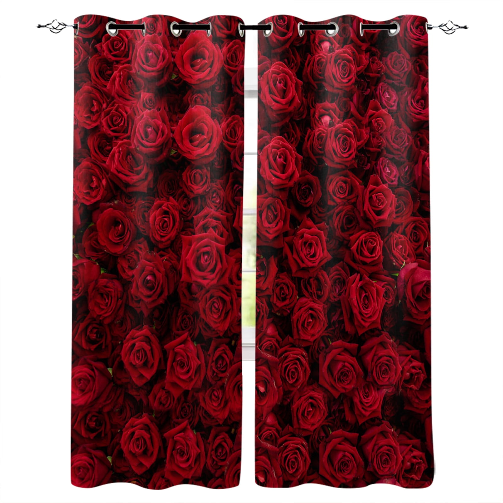Red Rose Flower Wall Curtains For Living Room Bedroom Window Treatment