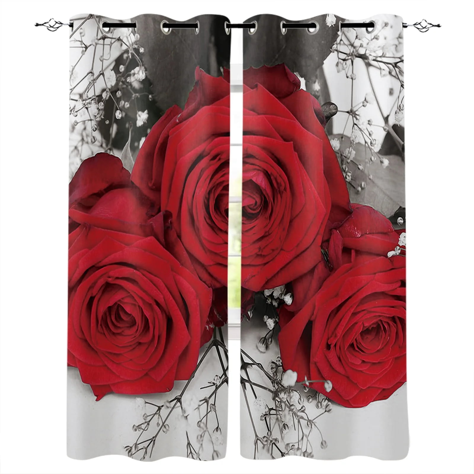 Red Rose Flower Wall Curtains For Living Room Bedroom Window Treatment