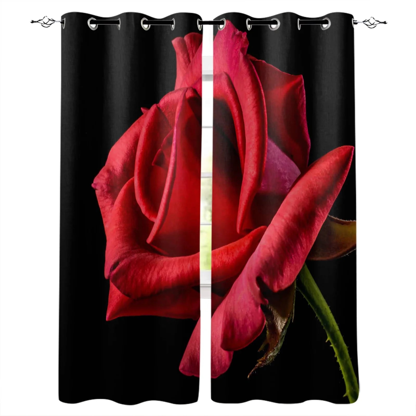 Red Rose Flower Wall Curtains For Living Room Bedroom Window Treatment