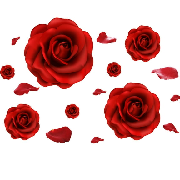 Red Rose Flower Wall Stickers Transfer Peel and Stick Removable Self-Adhesive Decals Wedding Anniversary Wall Art Decor