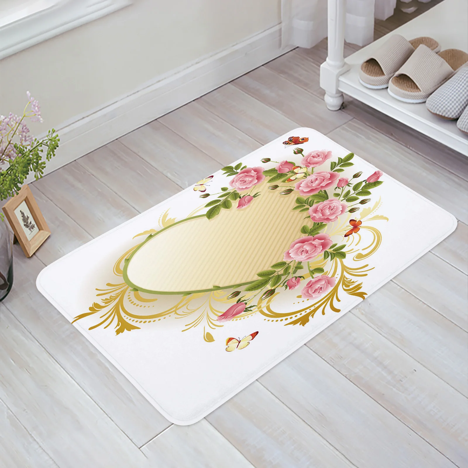 Welcome Doormat – 20"x31.5" Rose Pattern, Non-Slip & Washable Indoor/Outdoor Floor Mat