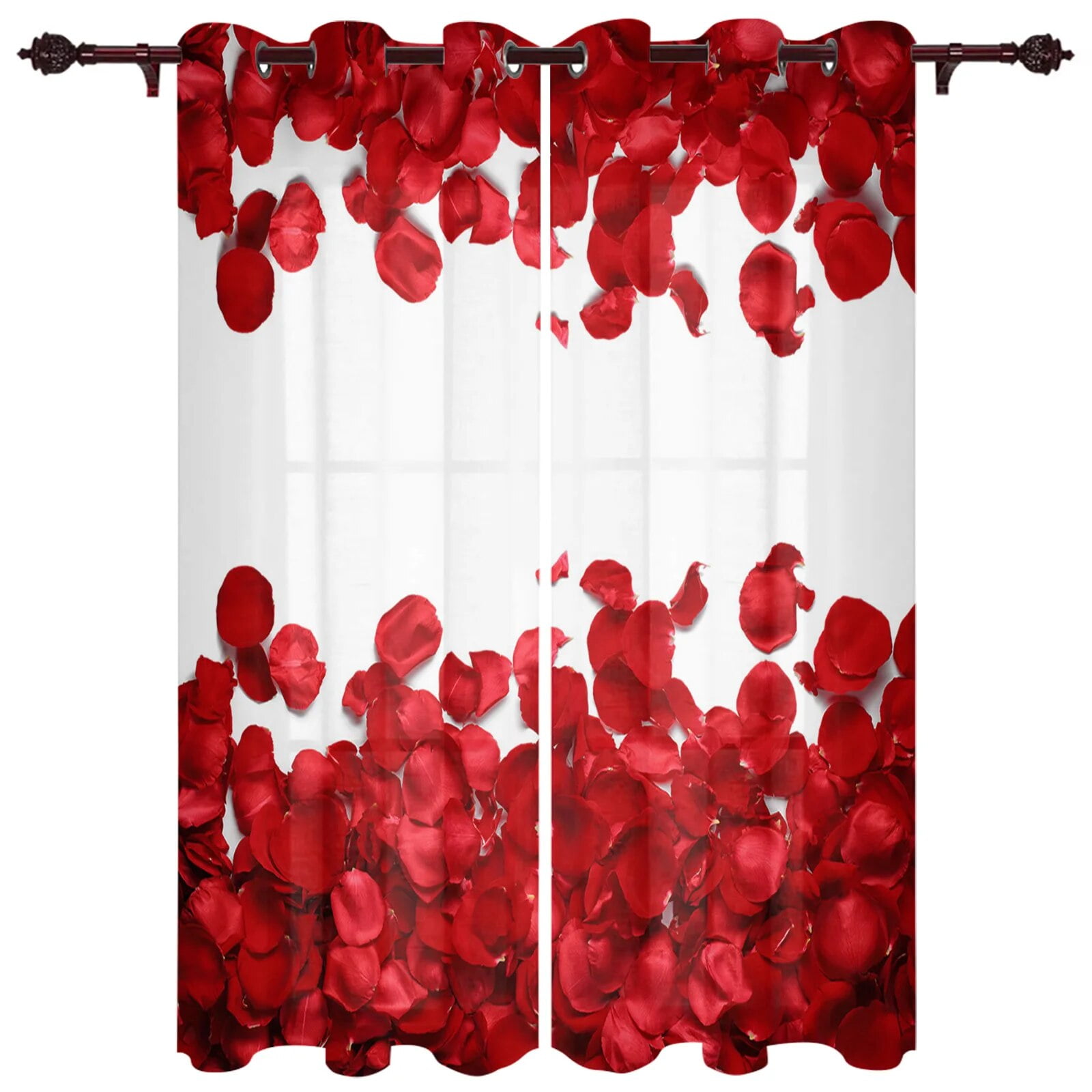 Red Rose Flower Window Curtains Living Room Outdoor Fabric Drapes 