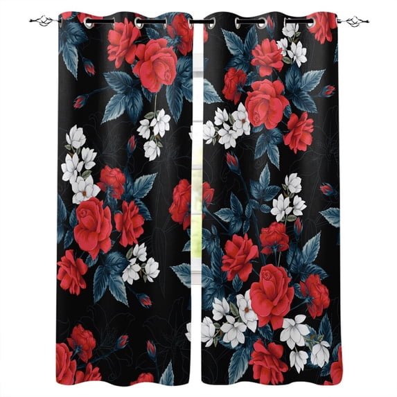 Red Rose Flower Window Treatments Curtains Valance Room Curtains Window Outdoor Indoor Kids Window Curtain Pan