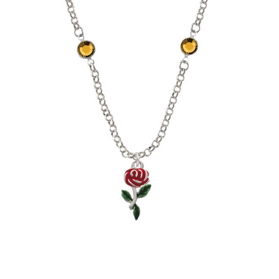 Red Rose Flower Yellow Crystal Fiona Necklace