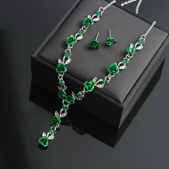 Red Rose Flower jewelry sets Choker 14K White Gold Necklace Jewelry Set Earrings Bridal Jewelry Wedding Bridesmaid Jewelry Set