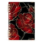 Red Rose Flower with Gold Spiral Journal Notebook College Ruled Notebook 8.3" x 5.7" A5 Lined Thick Paper Page