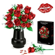 Red Rose Flowers Bouquet Building Set, 15 Artificial Forever Roses Botanical Collection Compatible with Lego, Home Office Decor, Mother s Day Valentine s Birthday Gifts for Women Girls Adults 6+