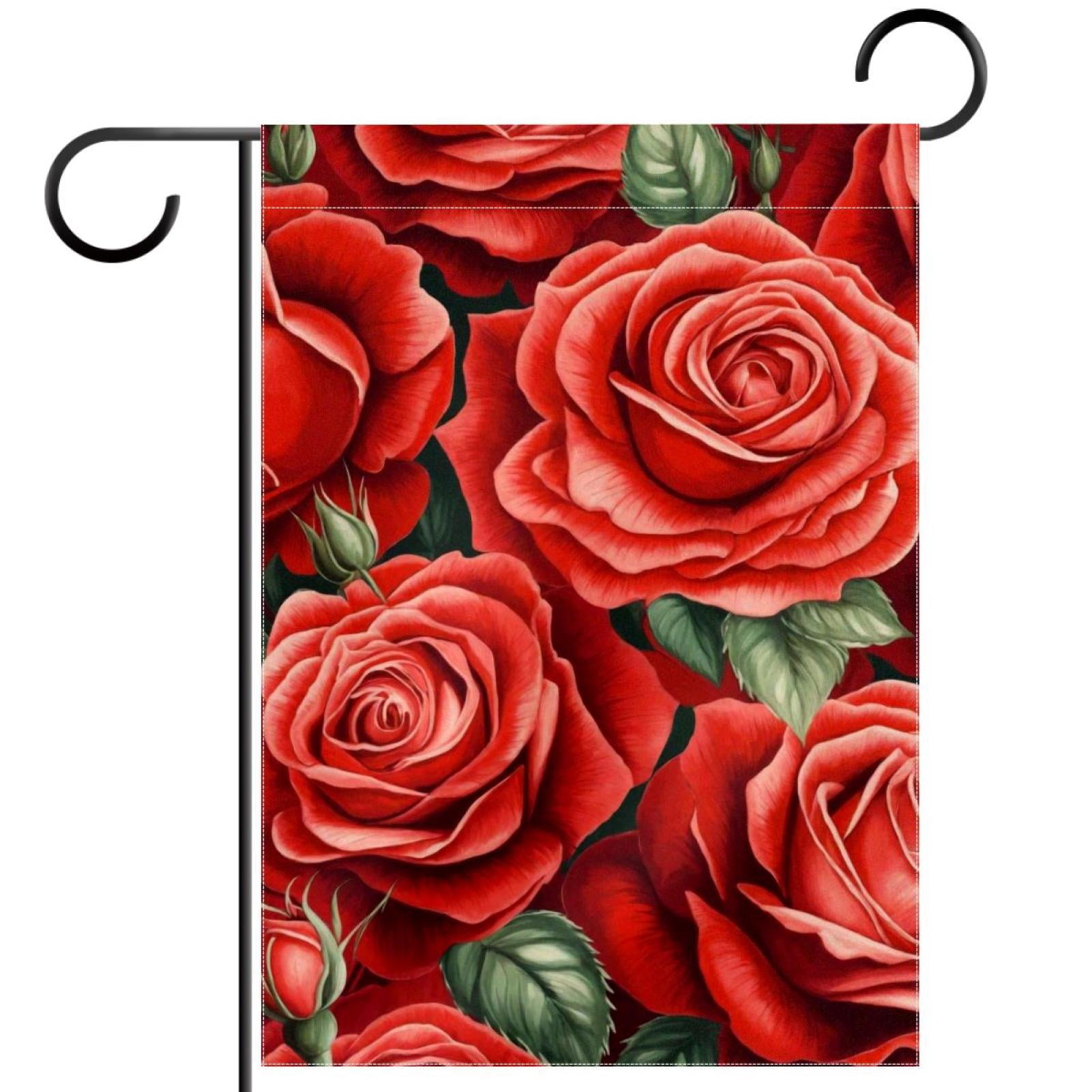 Red Rose Flowers Double Sided Garden Flag Decorative Weather Resistant Yard Flag, Large DIY Vertical Flag for Farmhouse Patio Lawn, 28x40 Inch