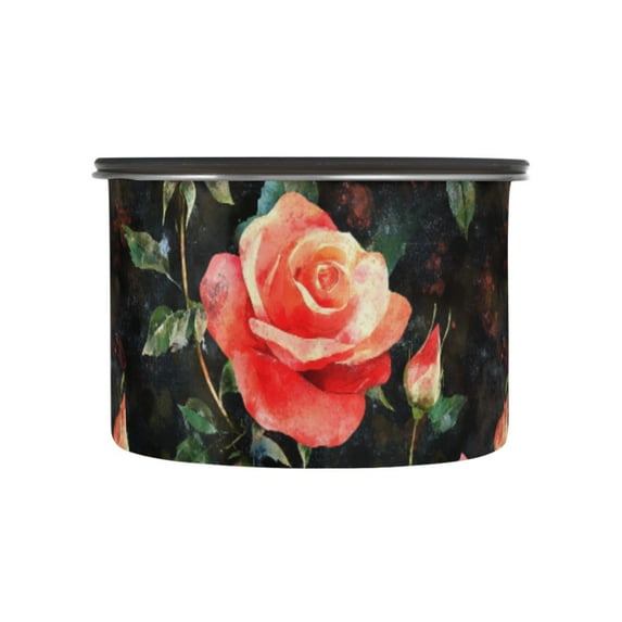Red Rose Flowers Floral Airtight Coffee Bean Canister 17oz Food Storage Containers with Lids For Gournd, Tea, Sugar, Flour, Rice, Cereal, Candy Cookie Jar