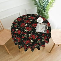 Red Rose Flowers Floral Pattern Tablecloth Round 60 Inch Table Cloth Cover Mat Holiday Party Decoration for Dining Room Home Kitchen Picnic
