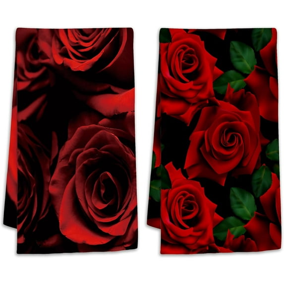 Red Rose Flowers Kitchen Towels Set of 2,Dish Towels for Drying Dishes,Highly Absorbent Decorative Tea Towels Kitchen Hand Towels Gifts,18" x 24"