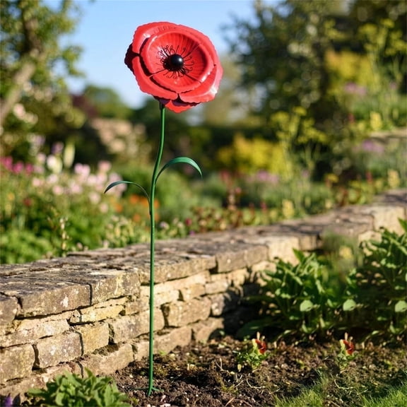 Red Rose Garden Stake Plant Support, Metal Flower Shaped Trellis with Hooks for Climbing Vines, Decorative Iron Ground Anchor for Outdoor Garden Beds and Potted Plants