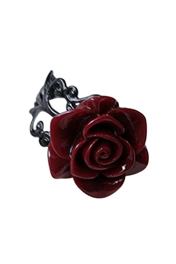 Red Rose Gothic Victorian Rings Adjustable Finger Rings Goth Trendy Flower Open Rings Party Jewelry Wedding