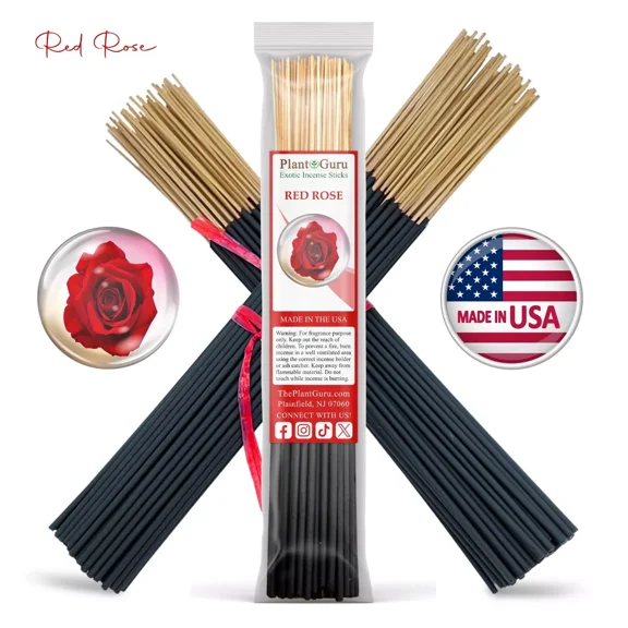 Red Rose Incense Sticks 11" Bulk - 1 Bundle 85 to 100 Sticks - Smooth and Clean Long Burn Time, 45 to 60 Minutes.