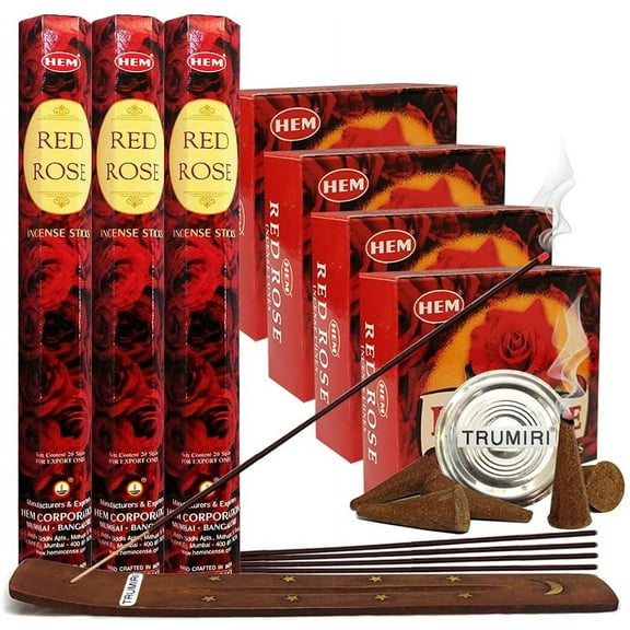 Red Rose Incense sticks and cone incense holder variety pack #1 bundle insence insense insienso