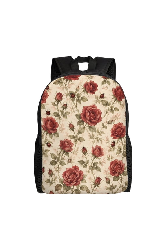 Red Rose Ladybug Floral Backpack Full Front Print Travel Laptop Bag for Men and Women