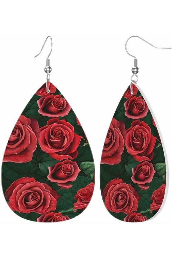 Red Rose Leather Earrings, Light And Bright Colors, Gifts For Christmas, Valentine'S Day And Parties[x964]