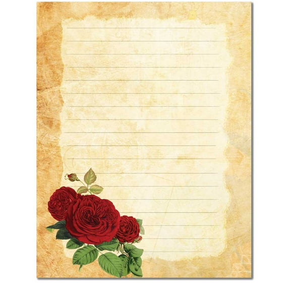 Red Rose Lined Paper Letterhead Laser & Inkjet Printer Paper, 25 Sheets