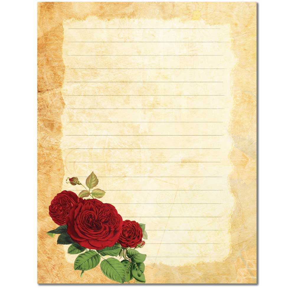 Rust Roses Letter Head Red Rose Lined Paper Letterhead Laser & Inkjet Printer Paper, 80 Sheets ...