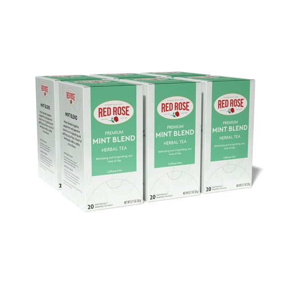 Red Rose Mint Blend Herbal Tea Naturally Flavored Refreshing Mint Herbal Tea Bursting with Delicious Flavor Beverage with 20 Individually Wrapped Tea Bags Per Box (Pack of 6) Caffeine Free Brew Hot