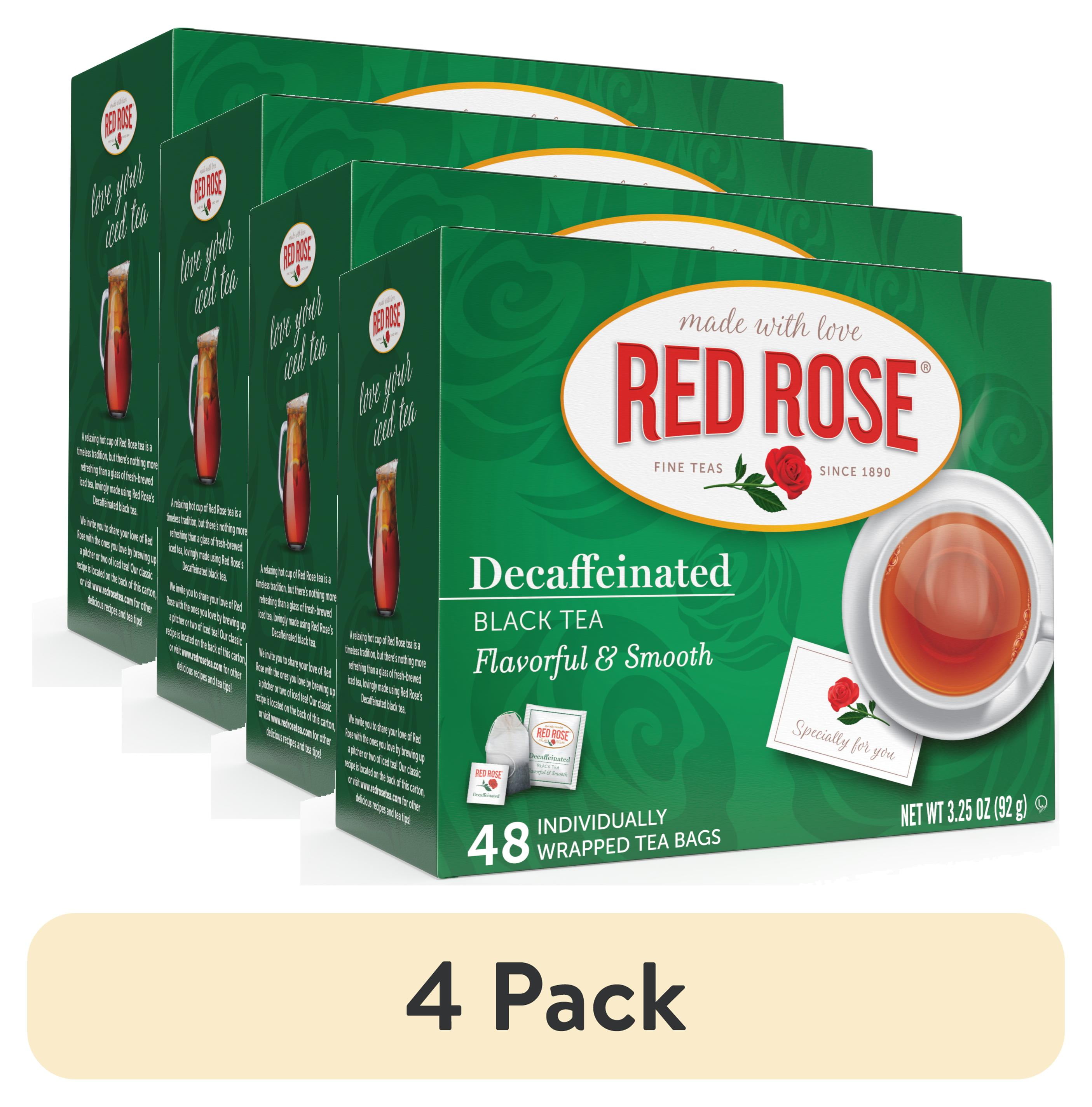 (4 pack) Red Rose Naturally Decaffeinated Black Tea Specially Blended
