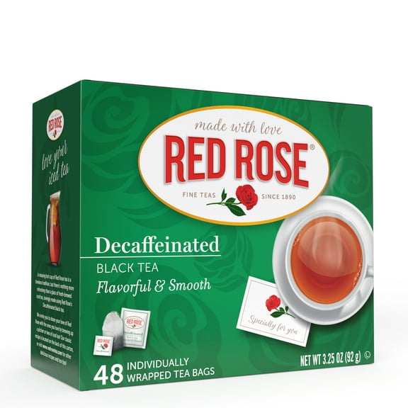 Red Rose Naturally Decaffeinated Black Tea Specially Blended Strong Black Tea with 48 Individually Wrapped Tea Bags Per Box (Pack of 2) Brew Hot/Cold Decaf Black Tea Full-bodied Flavorful Black Tea