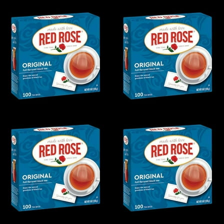 Red Rose Original Full Flavored Black Tea Specially Blended Strong Black Tea with 100 Tea Bags Per Box (Pack of 4) Contains Caffeine Brew Hot/Cold Original Black Tea