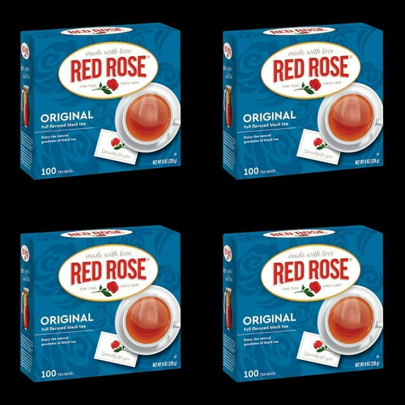 Red Rose Original Full Flavored Black Tea Specially Blended Strong Black Tea with 100 Tea Bags Per Box (Pack of 4) Contains Caffeine Brew Hot/Cold Original Black Tea