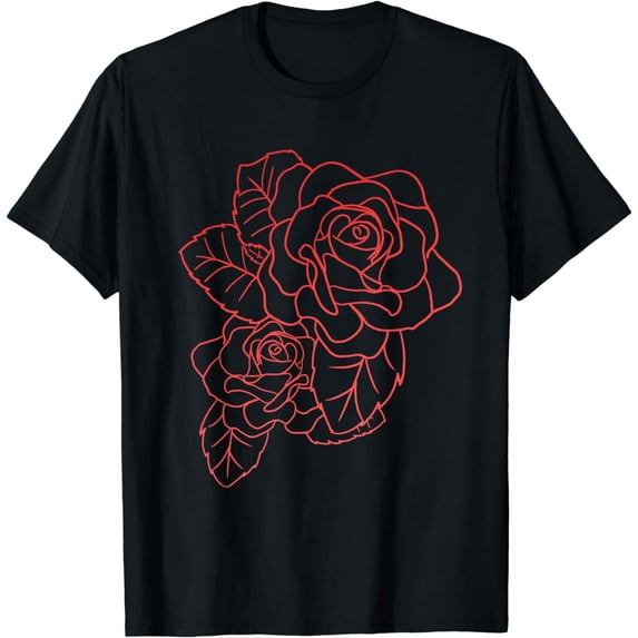 Red Rose Outline Cute Flower Floral Design Girls Gift T-Shirt