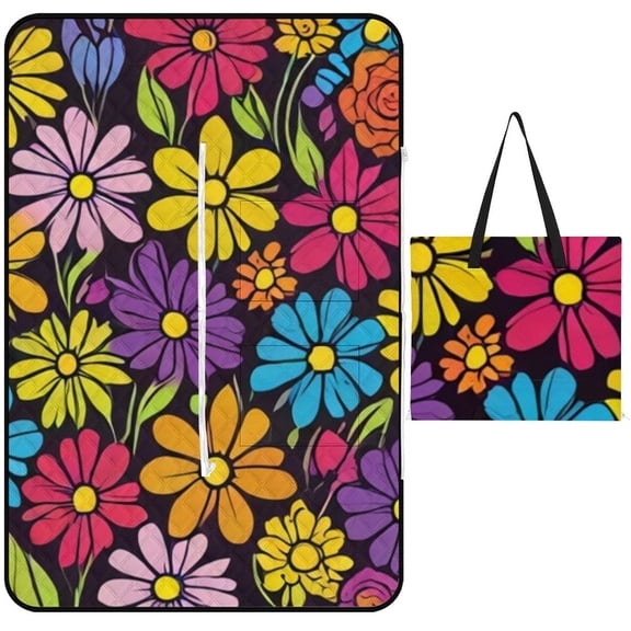 Red Rose Picnic Blanket Waterproof Outdoor Beach Blanket Hand-held Pad Suitable for Travel, Camping, Beach, Family Gatherings