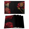 thumbnail image 1 of Red Rose Placemats Set of 8, Vintage Abstract Garden Flower Floral Black Placemats for Dining Table, Place Mats for Kitchen Tabletop, Waterproof Wipeable Dining Table Mats Set, 1 of 9