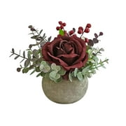 Red Rose in Pot Decor Potted Artificial Flowers Mini Plants Faux Flowers Indoor Small Decor Fake Roses for Home, Bathroom Kitchen Offices Wedding Party Centerpieces Blue