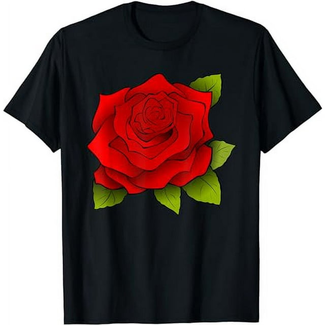 Red Rose Rises up with Green leaves to Blush Flower Power T-Shirt ...