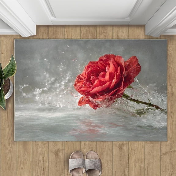 Red Rose Rug 2x3 - Modern Floral Area Rugs for Entryway, 2x3 Rug, 3D Roses Washable Rugs for Bedroom, Romantic Decor Carpet, Aesthetics Carpet - Valentine''s Day Home Decor Gifts for Women