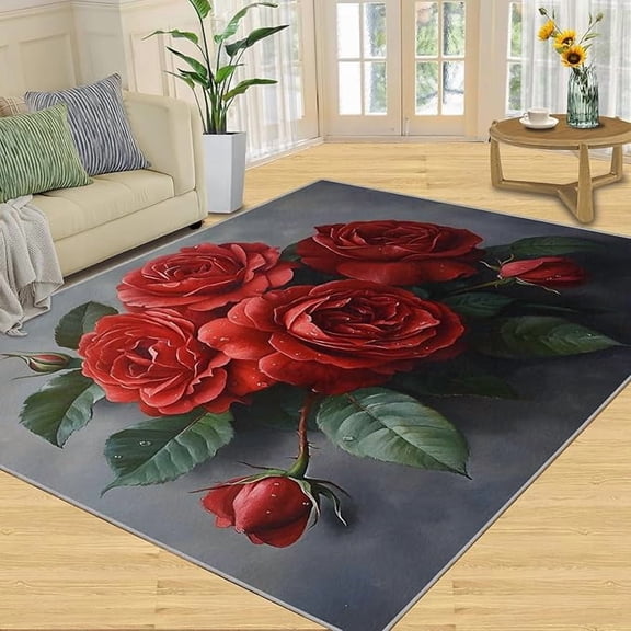 Red Rose Rug, Romantic Flower Area Rugs for Living Room, Flower Washable Rugs for Bedroom, Modern Floral Carpet, Girls Room Carpet - Rose Home Decor & Gifts 5 x 8ft