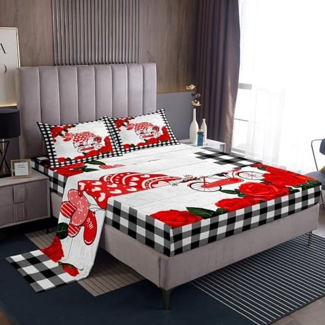 Red Rose Sheet Set Full for Girls Women Blossom Flower Bed Sheets