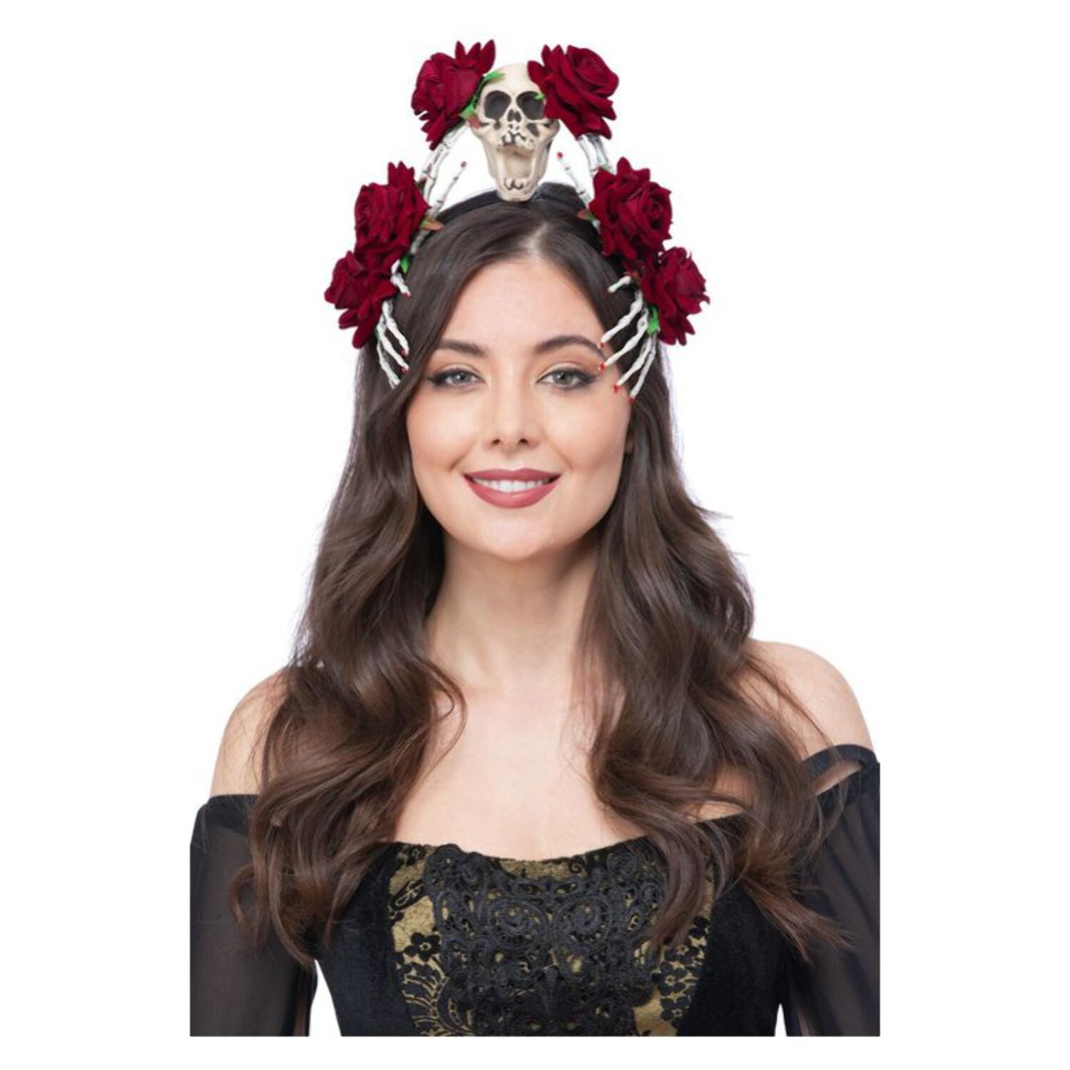Red Rose & Skeleton Hand Headband Adult Red Rose & Skeleton Hand Headband Adult